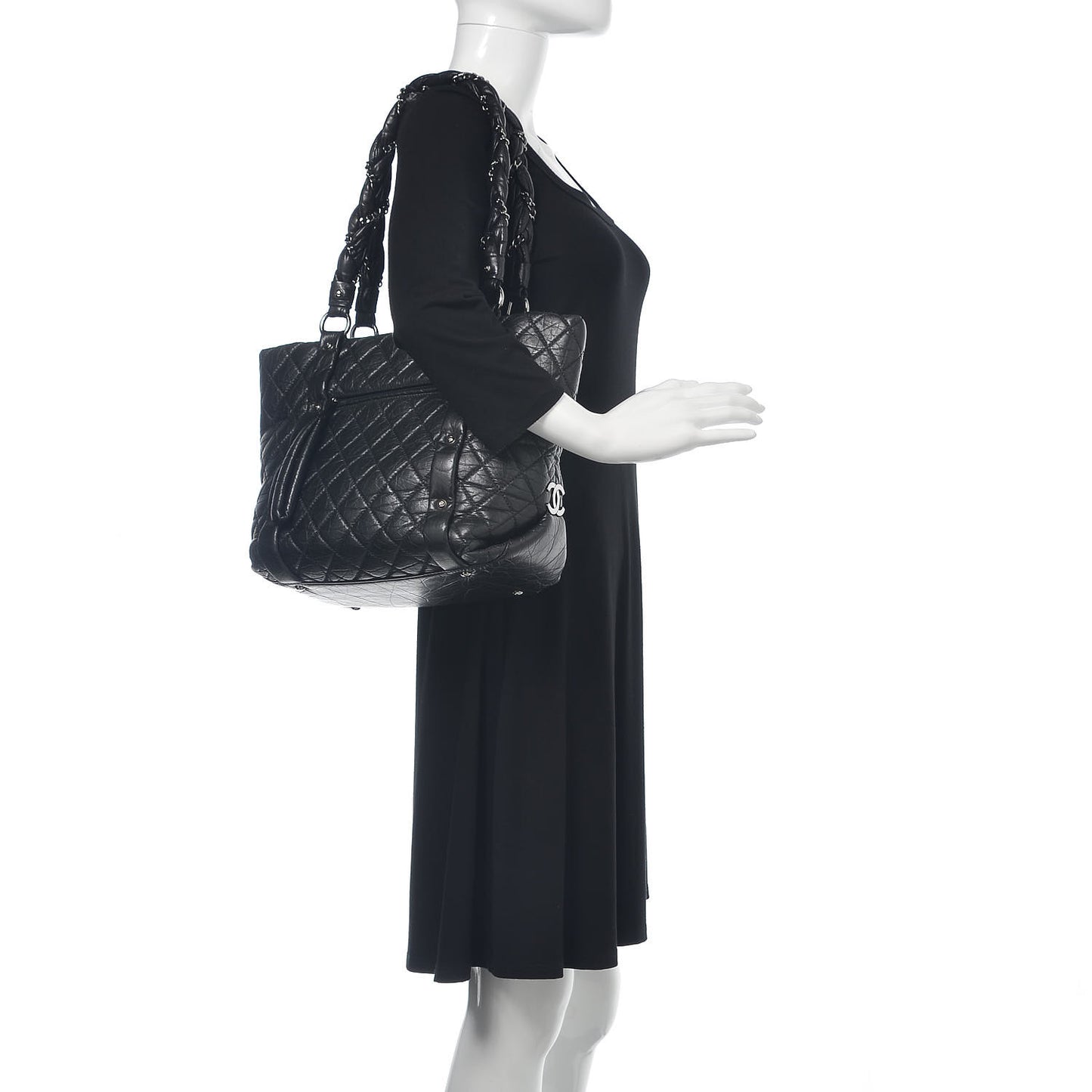Distressed Lambskin Vintage Ligne L Lady Braid Tote Black