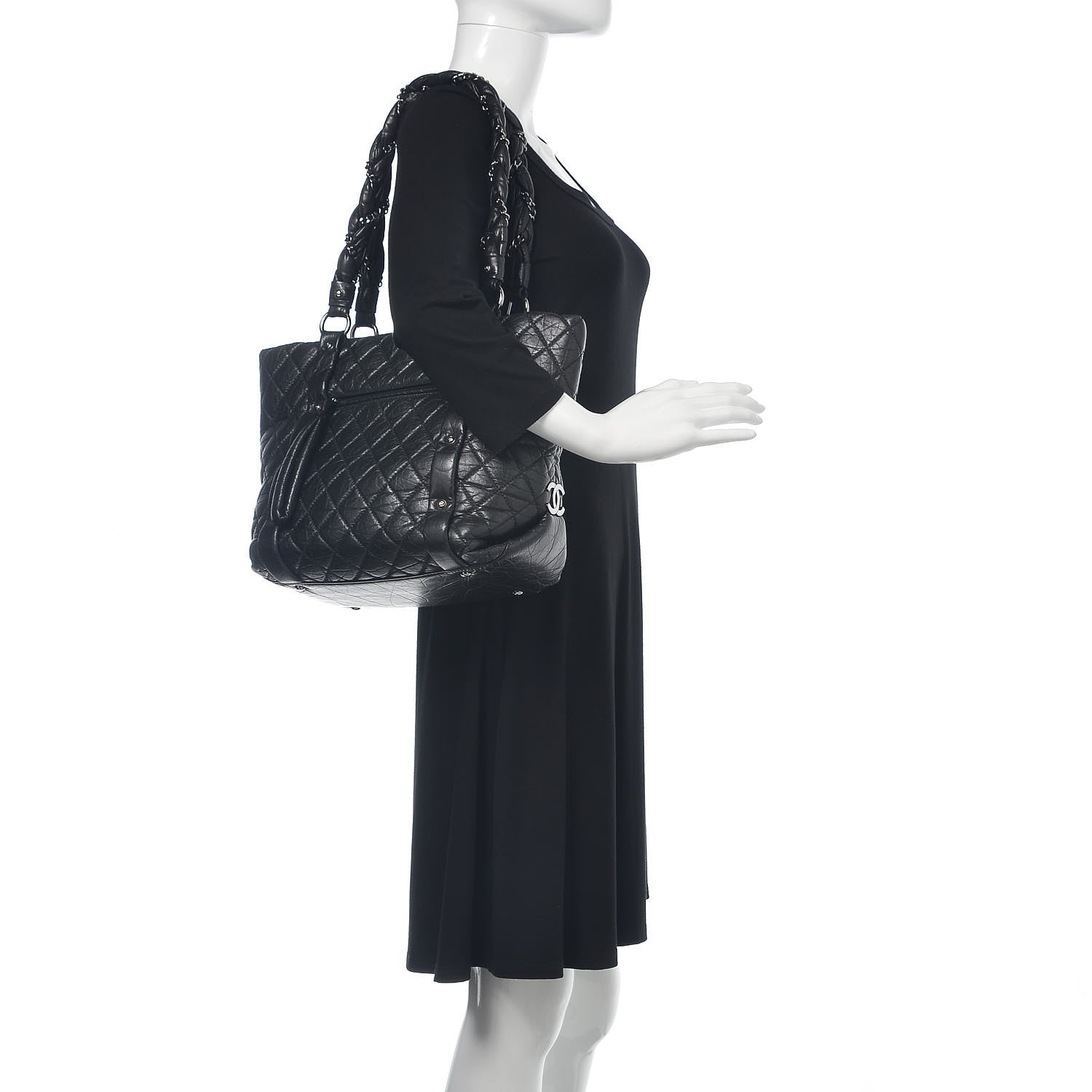 Chanel Distressed Lambskin Vintage Ligne L Lady Braid Tote Black 2 of 10