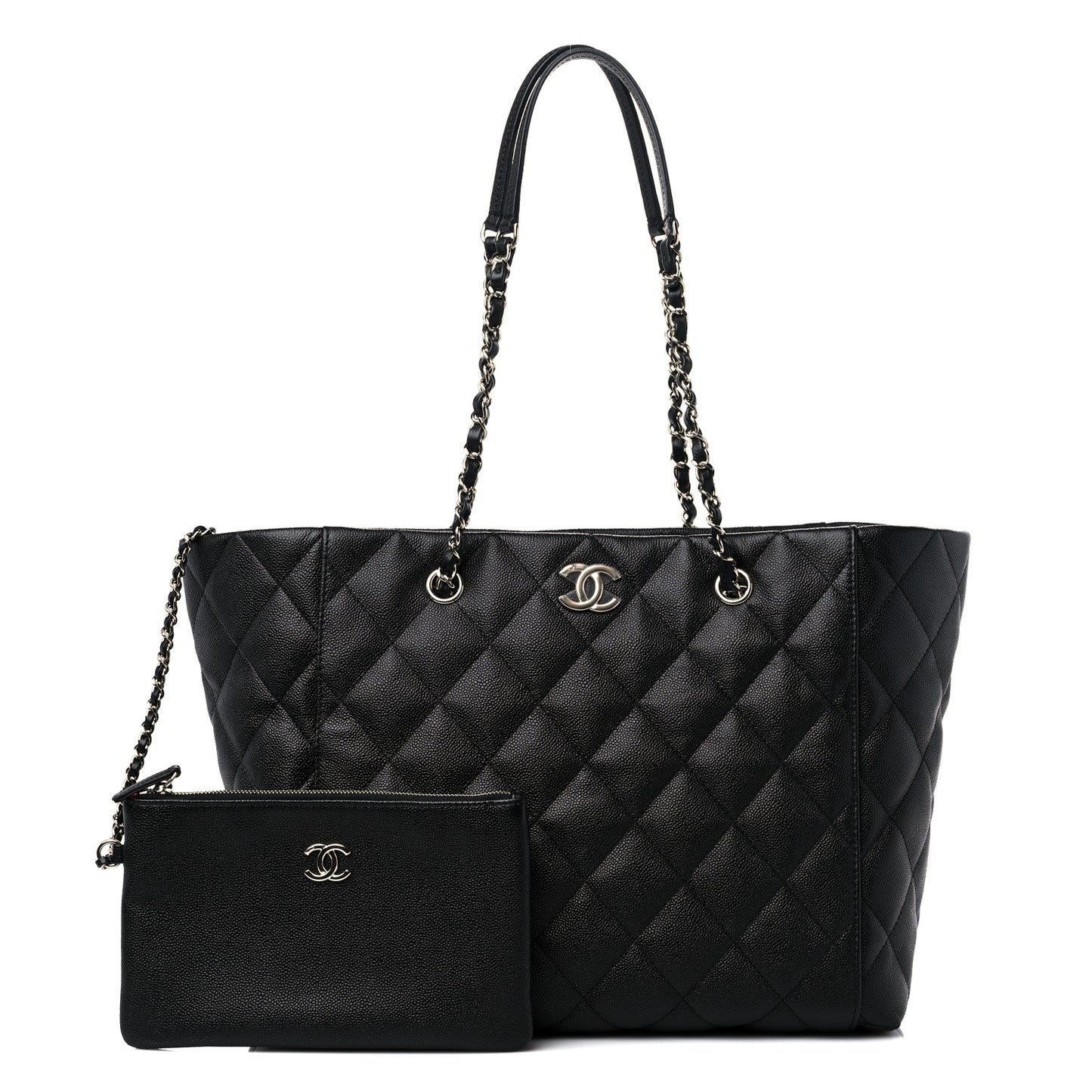 Caviar Quilted Large Shopping Tote Black