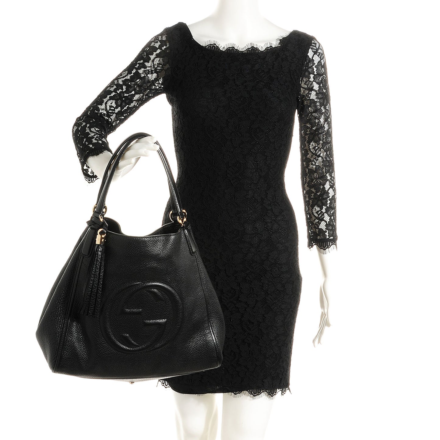 Pebbled Calfskin Medium Soho Shoulder Bag Black