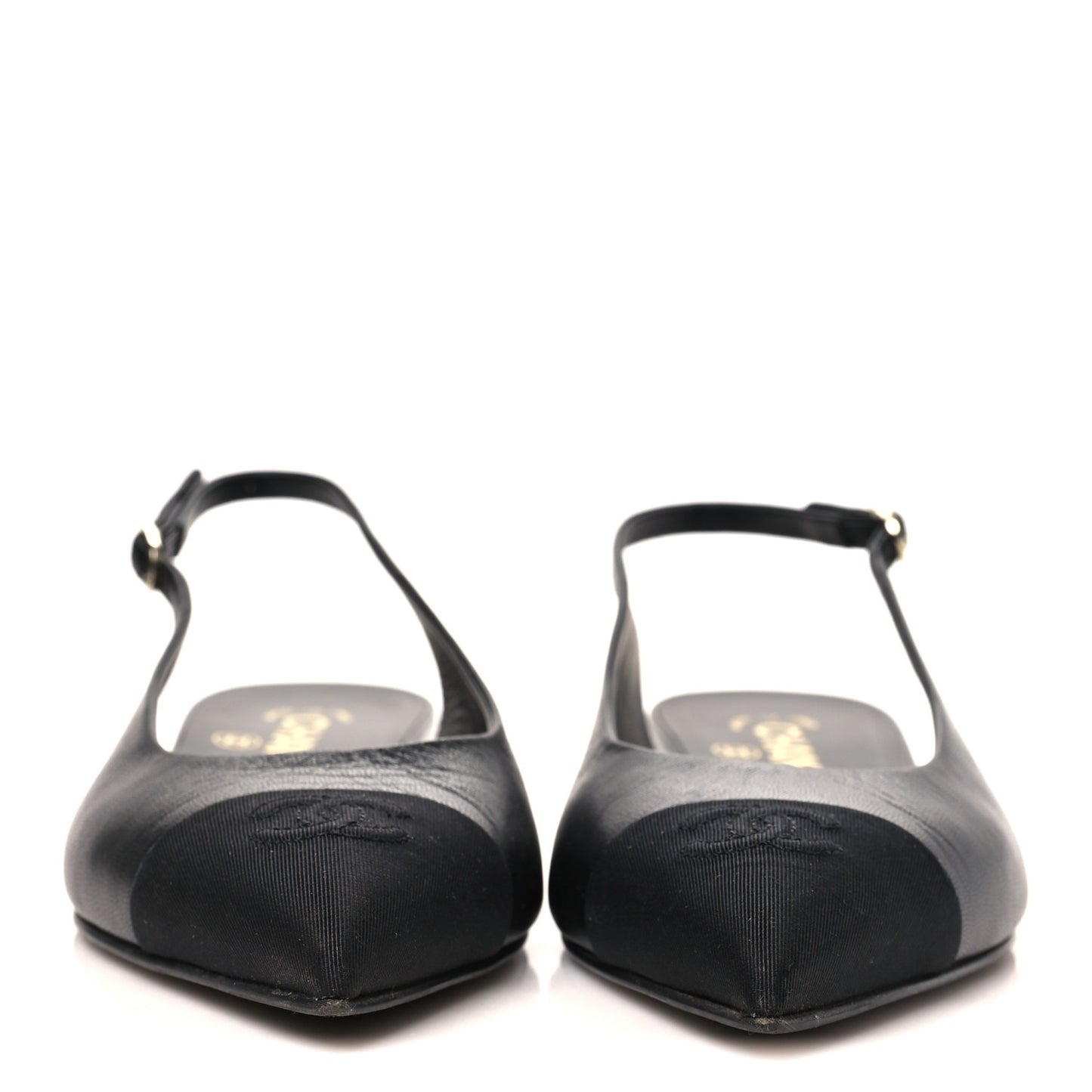 Goatskin Grosgrain Pointed Toe CC Slingback Flats 36.5 Black