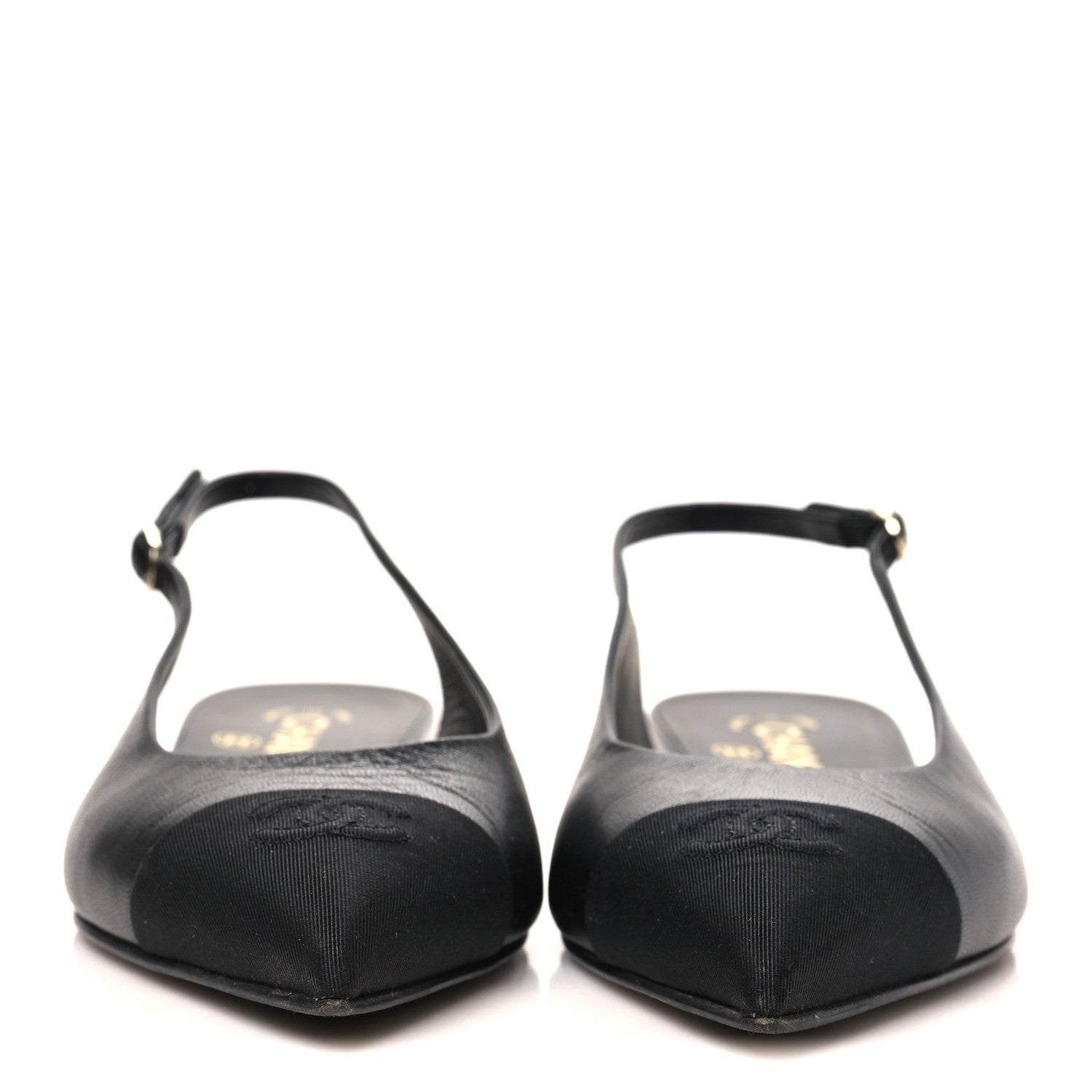 Chanel Goatskin Grosgrain Pointed Toe CC Slingback Flats 36.5 Black 3 of 8
