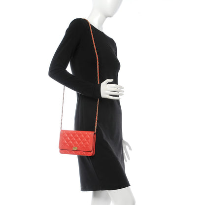 Chanel Calfskin Quilted Boy Wallet On Chain WOC Red 2 of 12
