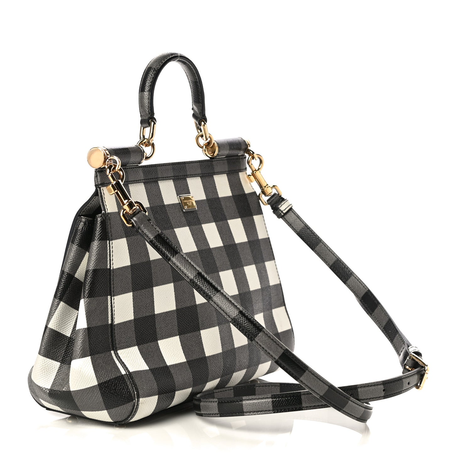 Dauphine Print Checker Medium Miss Sicily Satchel Black White
