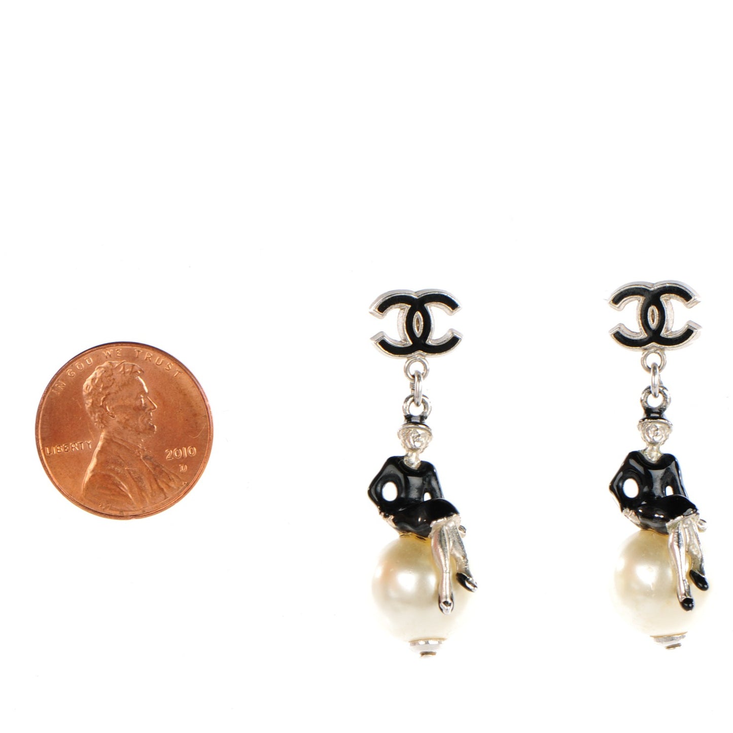 Enamel Pearl Coco Over The Moon Drop Earrings Black Silver
