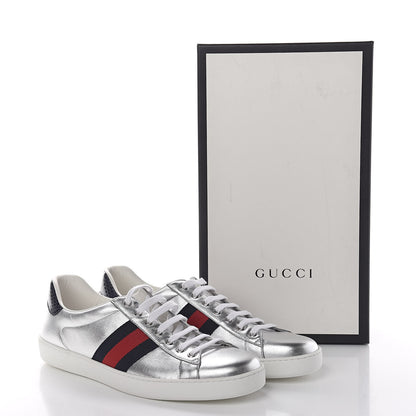 Gucci Metallic Nappa Silk Ayers Mens Ace Web Sneakers 11 Silver 8 of 8