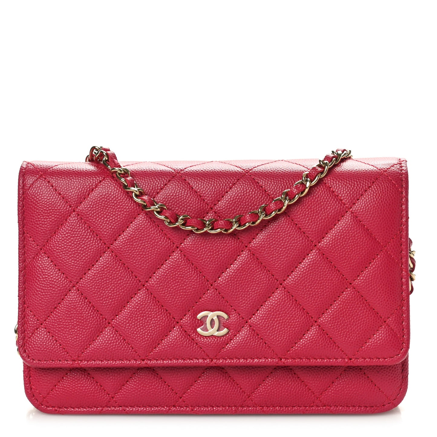 Caviar Quilted Wallet on Chain WOC Dark Pink