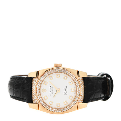Rolex 18K Yellow Gold Alligator Diamond Bezel 26mm Cellini Quartz Watch White 6311 2 of 6