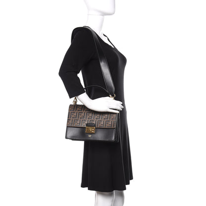Fendi Vitello Liberty Bi-Color FF 1974 Embossed Kan U Shoulder Bag Black Maya 2 of 10