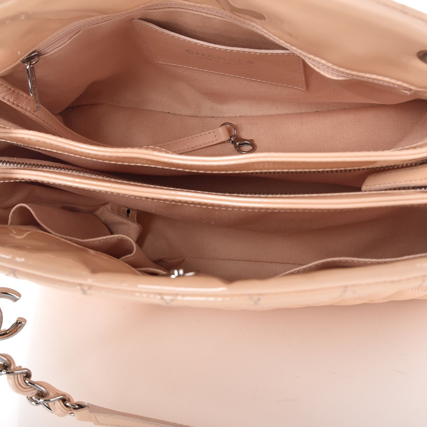 Patent Quilted Large Just Mademoiselle Bowling Bag Beige