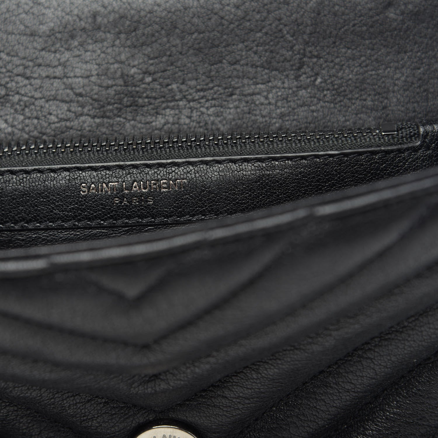 Saint Laurent Sheepskin Matelasse Chevron Monogram Monochrome Medium College Bag Black 8 of 11