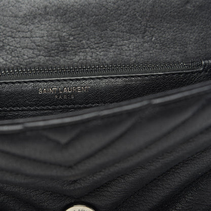 Saint Laurent Sheepskin Matelasse Chevron Monogram Monochrome Medium College Bag Black 8 of 11