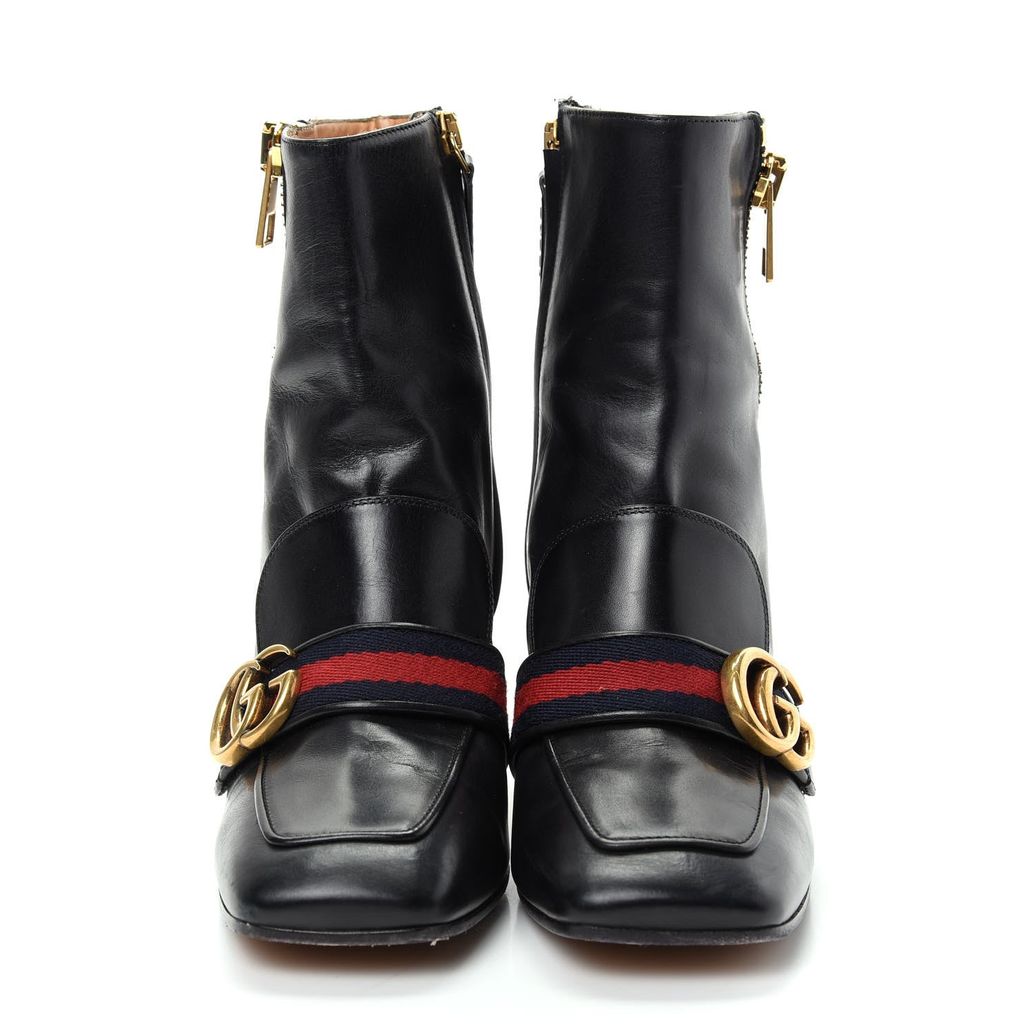 Gucci Betis Glamour Calfskin Web Pearl Embellished Peyton 75mm Ankle Boots 36 Black 2 of 11