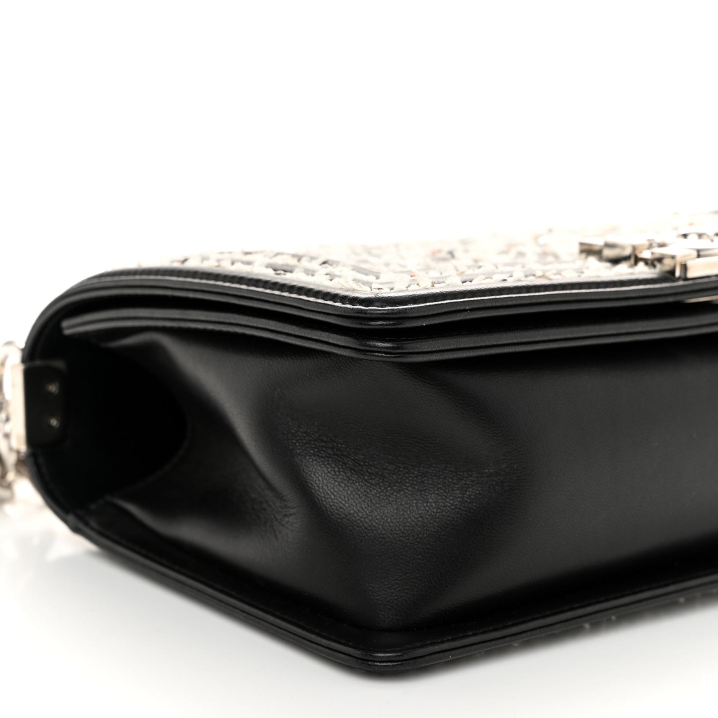 Lambskin Sequin Embroidered Medium Boy Flap Black White