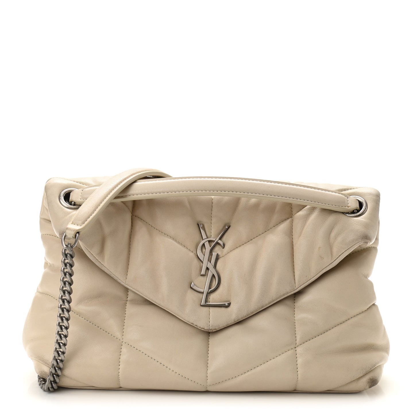 Lambskin Quilted Small Loulou Puffer Monogram Chain Satchel Blanc Vintage