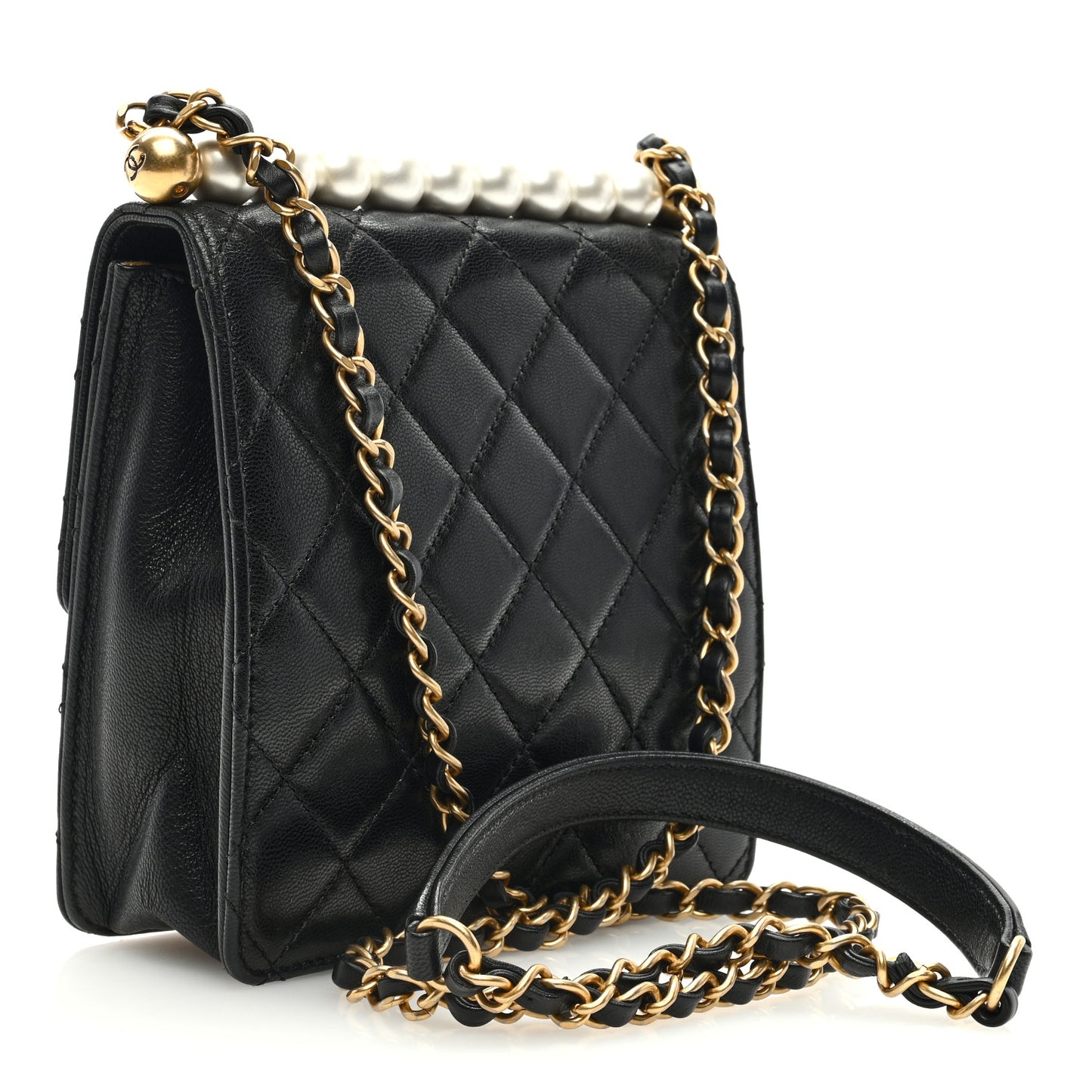 Lambskin Quilted Chic Pearls Flap Black