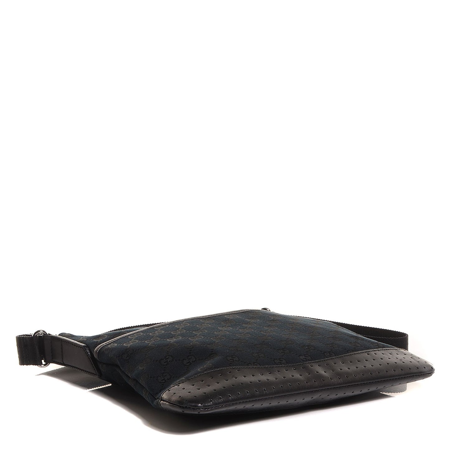 Monogram Calfskin Perforated Medium Flat Messenger Bag Black