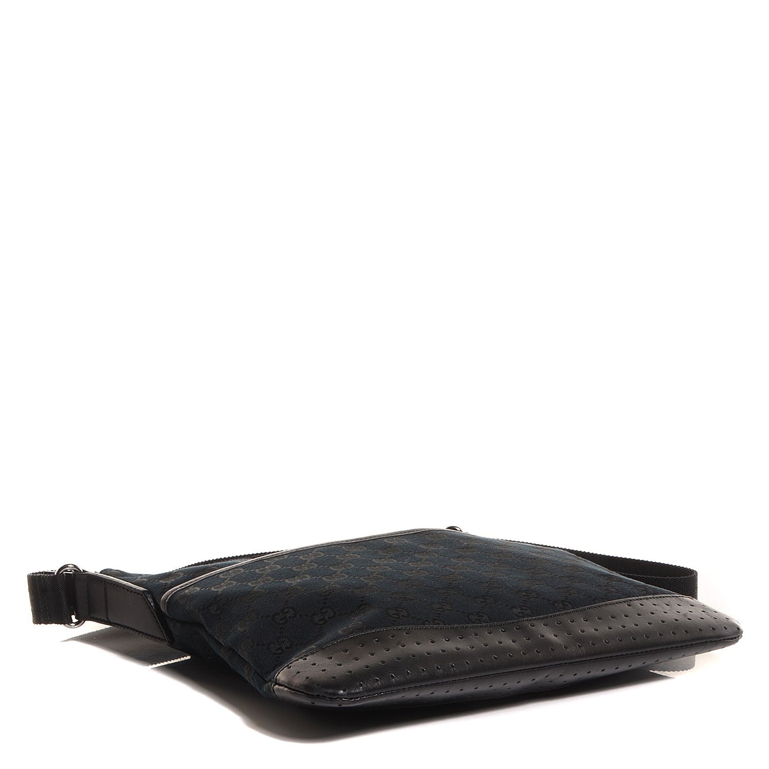 Gucci Monogram Calfskin Perforated Medium Flat Messenger Bag Black 4 of 7