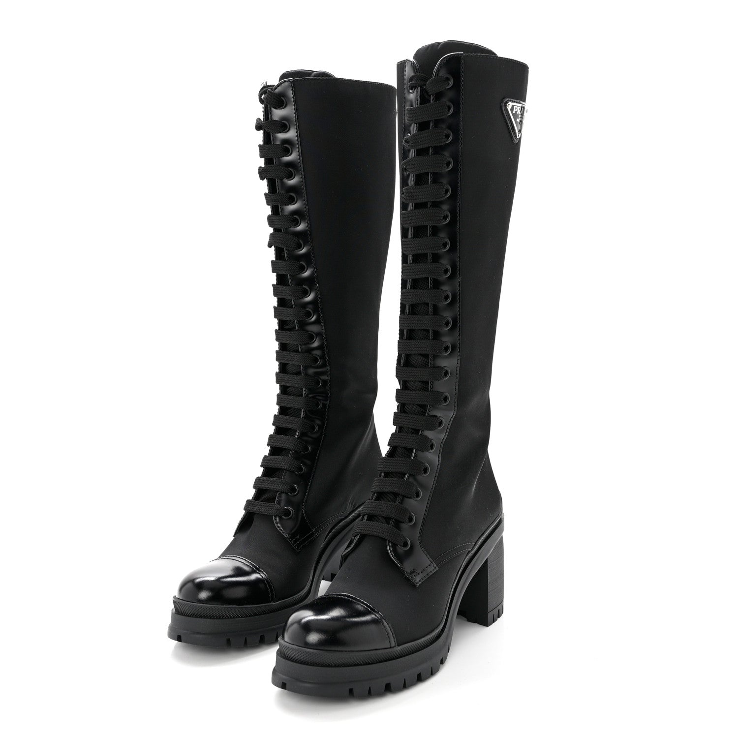 Prada Re-Nylon Spazzolato Metal Triangle Logo Tall 55mm Combat Boots 36.5 Black 3 of 8