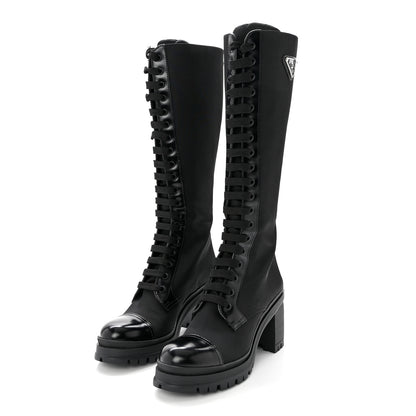 Prada Re-Nylon Spazzolato Metal Triangle Logo Tall 55mm Combat Boots 36.5 Black 3 of 8