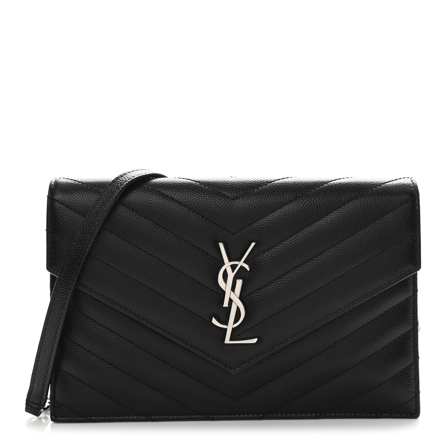 Saint Laurent Grain De Poudre Matelasse Chevron Monogram Envelope Chain Wallet Black 1 of 10