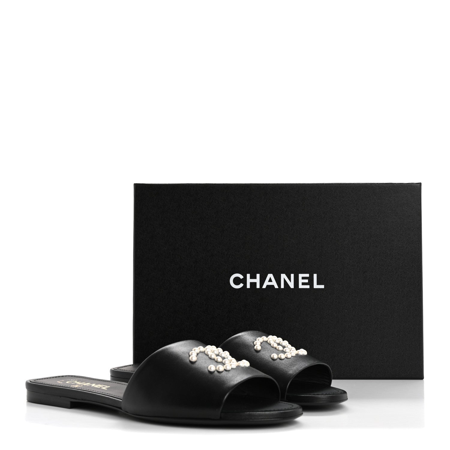 Chanel Lambskin Pearl CC Sandals 40.5 Black 10 of 10