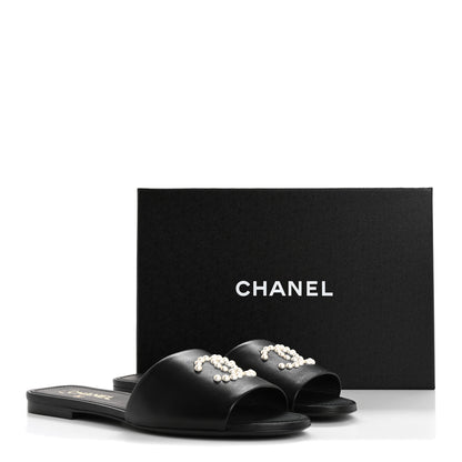 Chanel Lambskin Pearl CC Sandals 40.5 Black 10 of 10