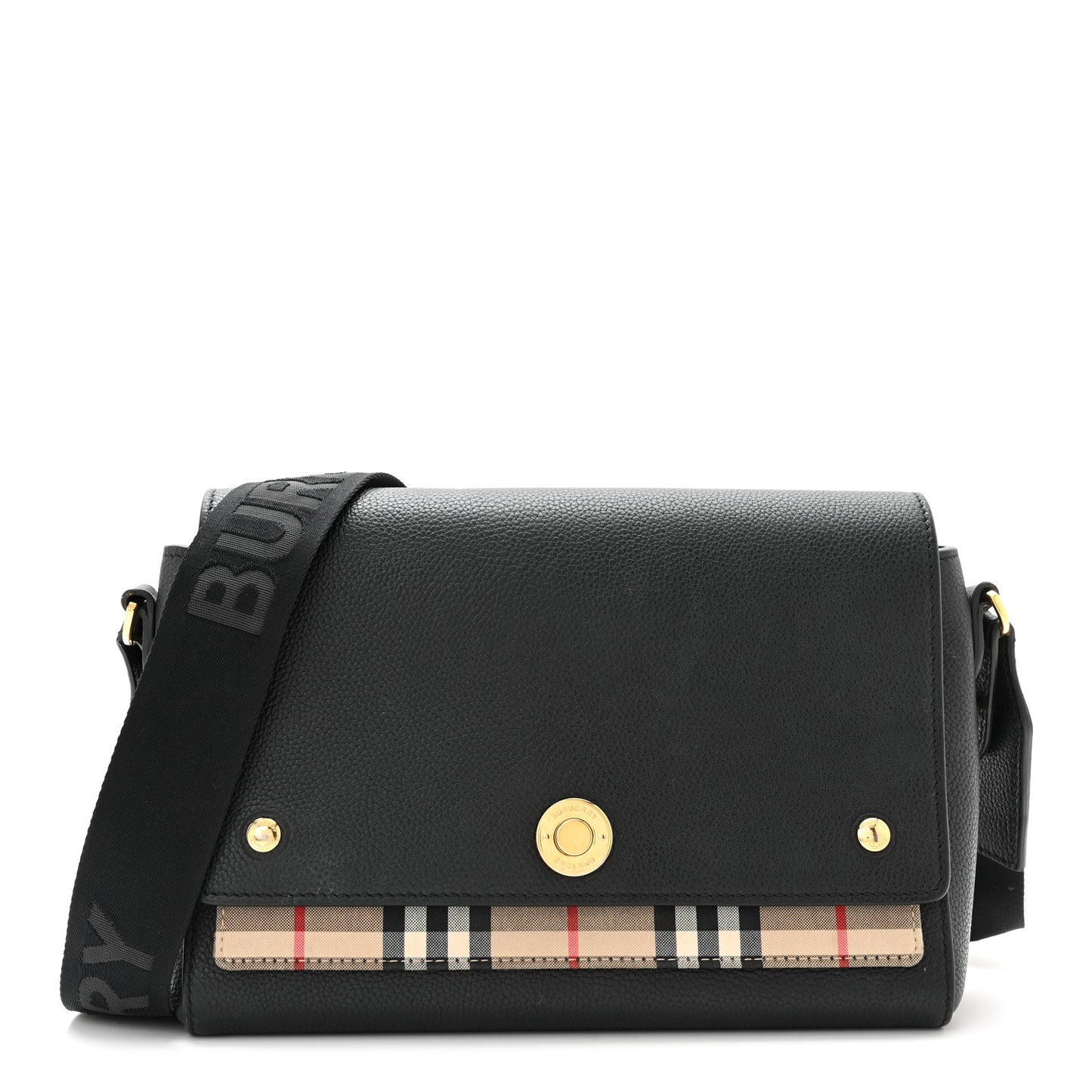 Grainy Calfskin Vintage Check Note Crossbody Bag Black