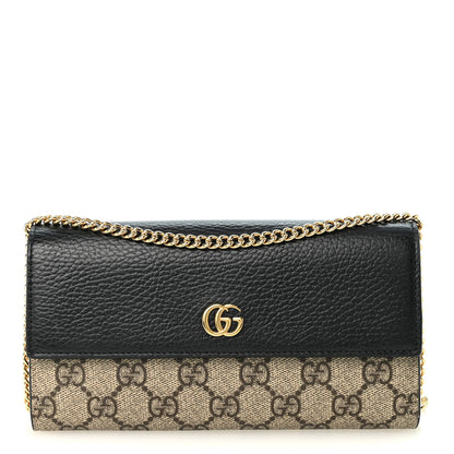 Gucci Dollar Calfskin GG Supreme Monogram Petite GG Marmont Wallet Chain Bag Black Beige Ebony 1 of 10
