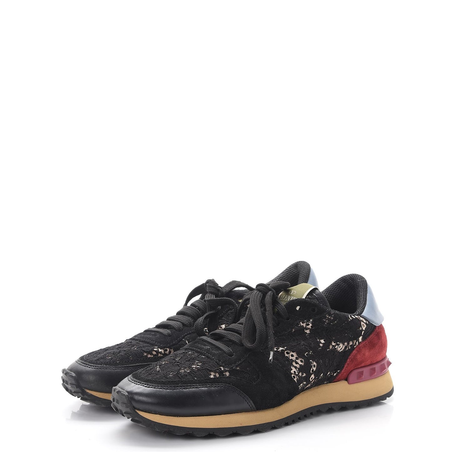 Calfskin Suede Macrame Lace Rockstud Sneakers 39.5 Black