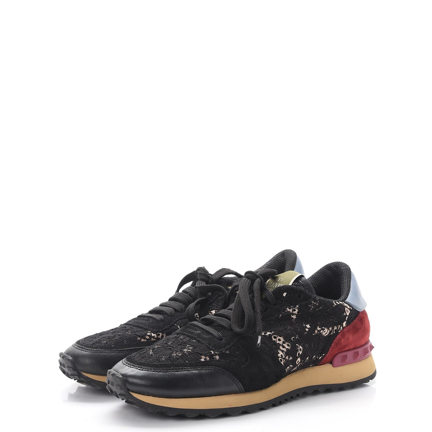 Valentino Garavani Calfskin Suede Macrame Lace Rockstud Sneakers 39.5 Black 3 of 10