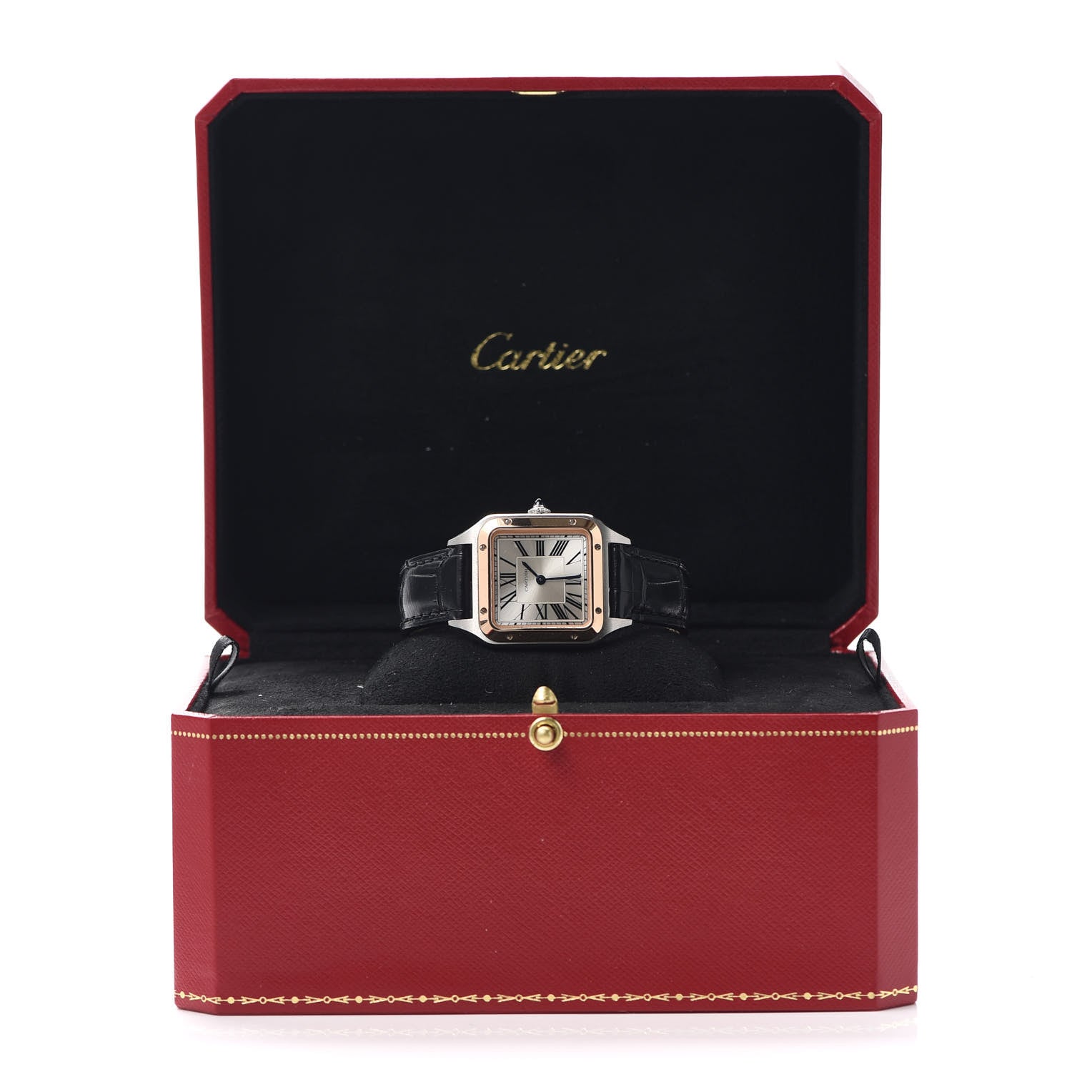 Cartier Stainless Steel 18K Pink Gold Alligator 27.5mm Santos Dumont Quartz Watch 5 of 5