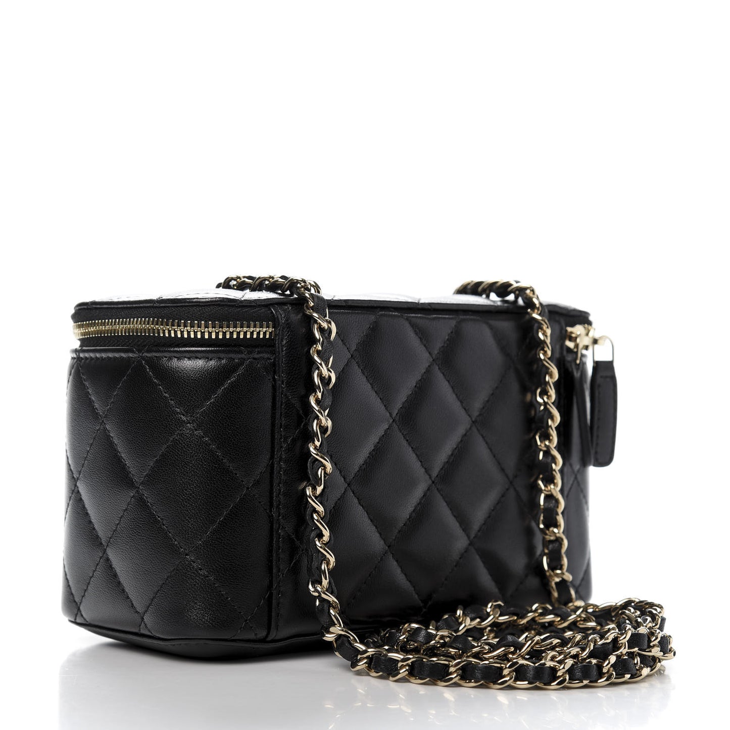 Lambskin Quilted Small Vanity Case With Chain Black