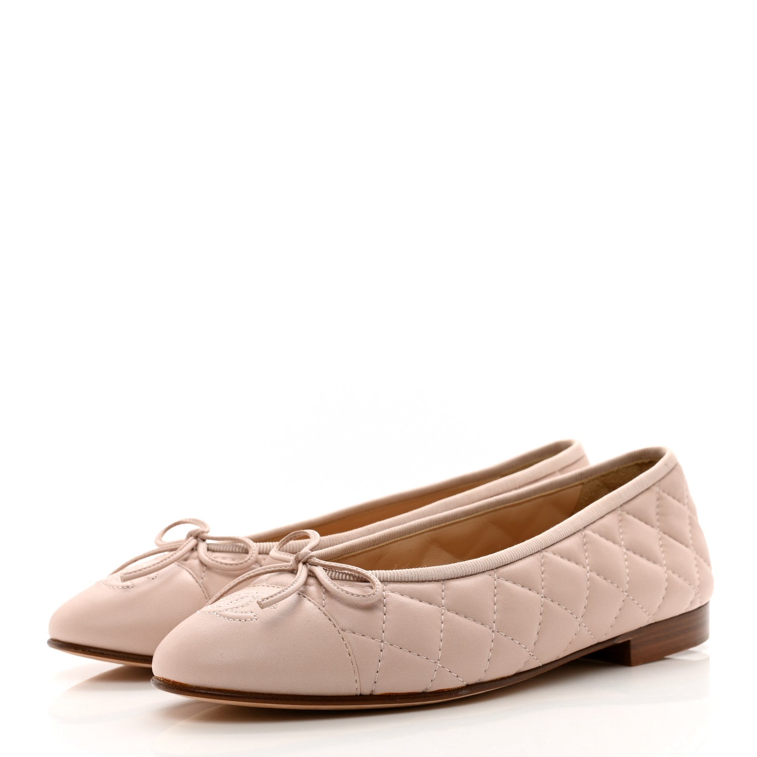 Chanel Lambskin Quilted CC Cap Toe Ballerina Flats 37 Light Pink 3 of 9