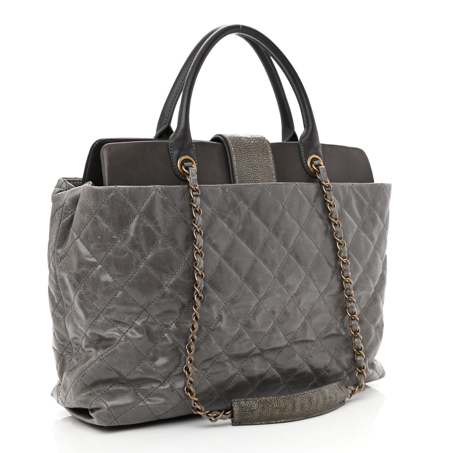 Chanel Glazed Calfskin Stingray Large Bindi CC Tote Grey 3 of 11