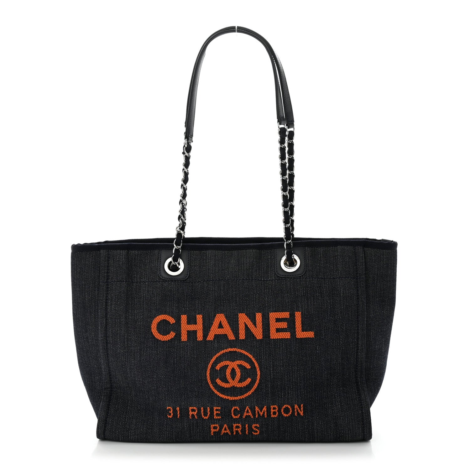 Chanel Denim Small Deauville Tote Blue Orange 1 of 10
