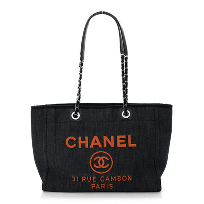 Chanel Denim Small Deauville Tote Blue Orange 1 of 10