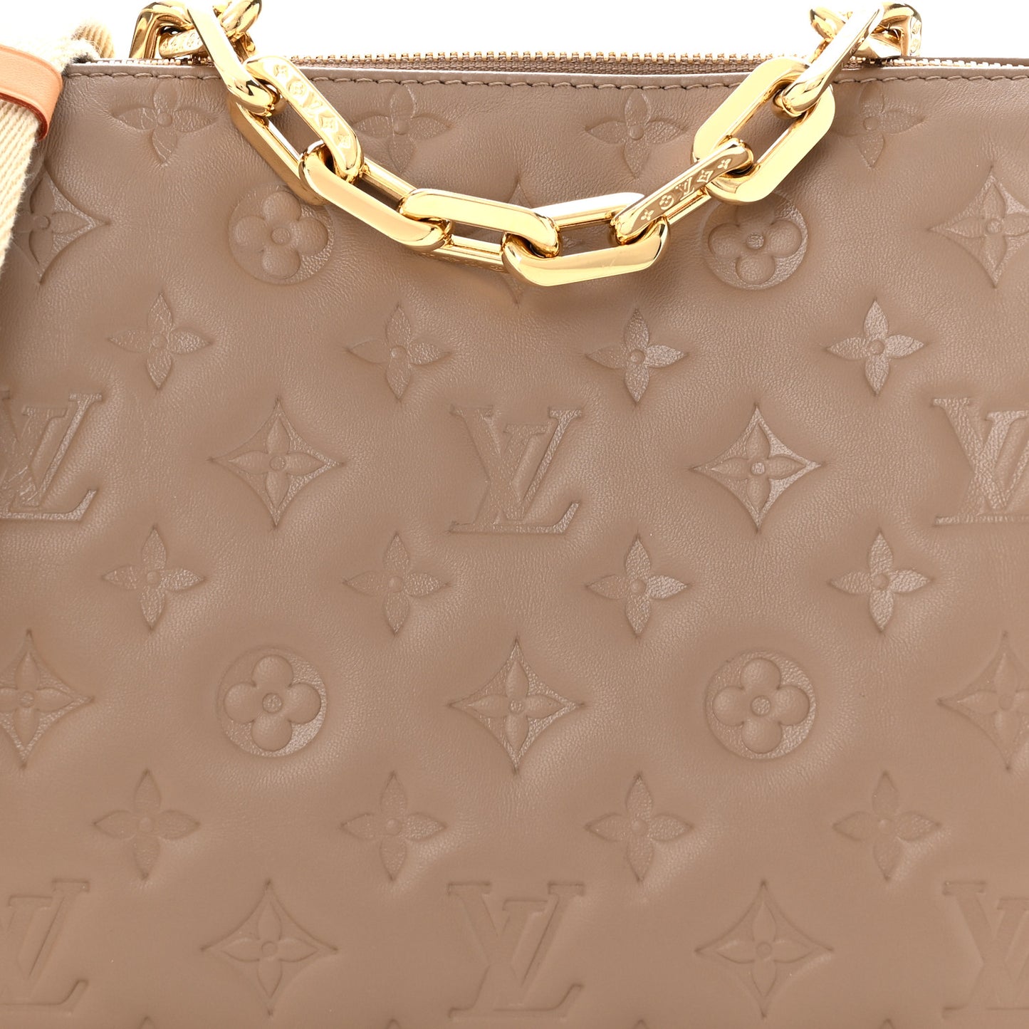 Lambskin Embossed Monogram Coussin PM Taupe