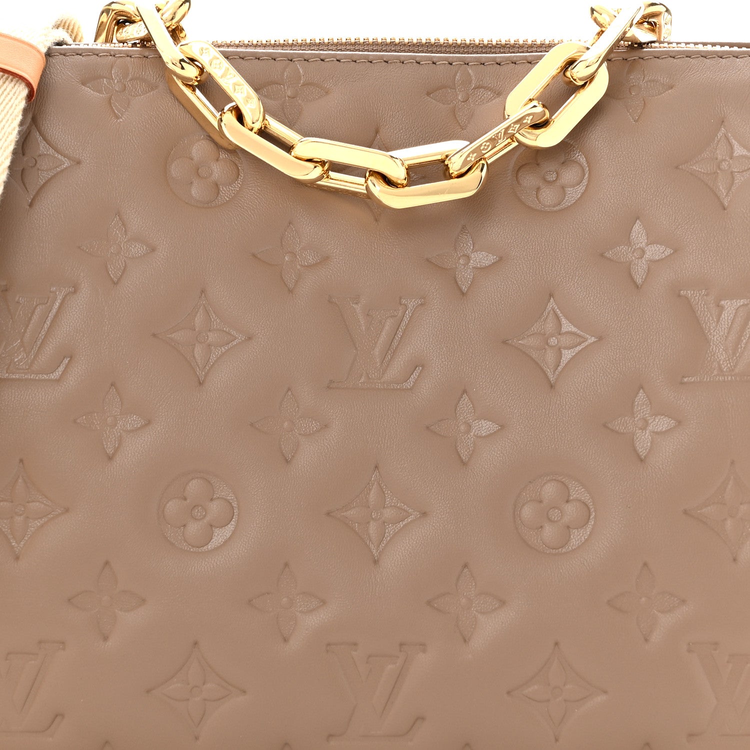Louis Vuitton Lambskin Embossed Monogram Coussin PM Taupe 8 of 10