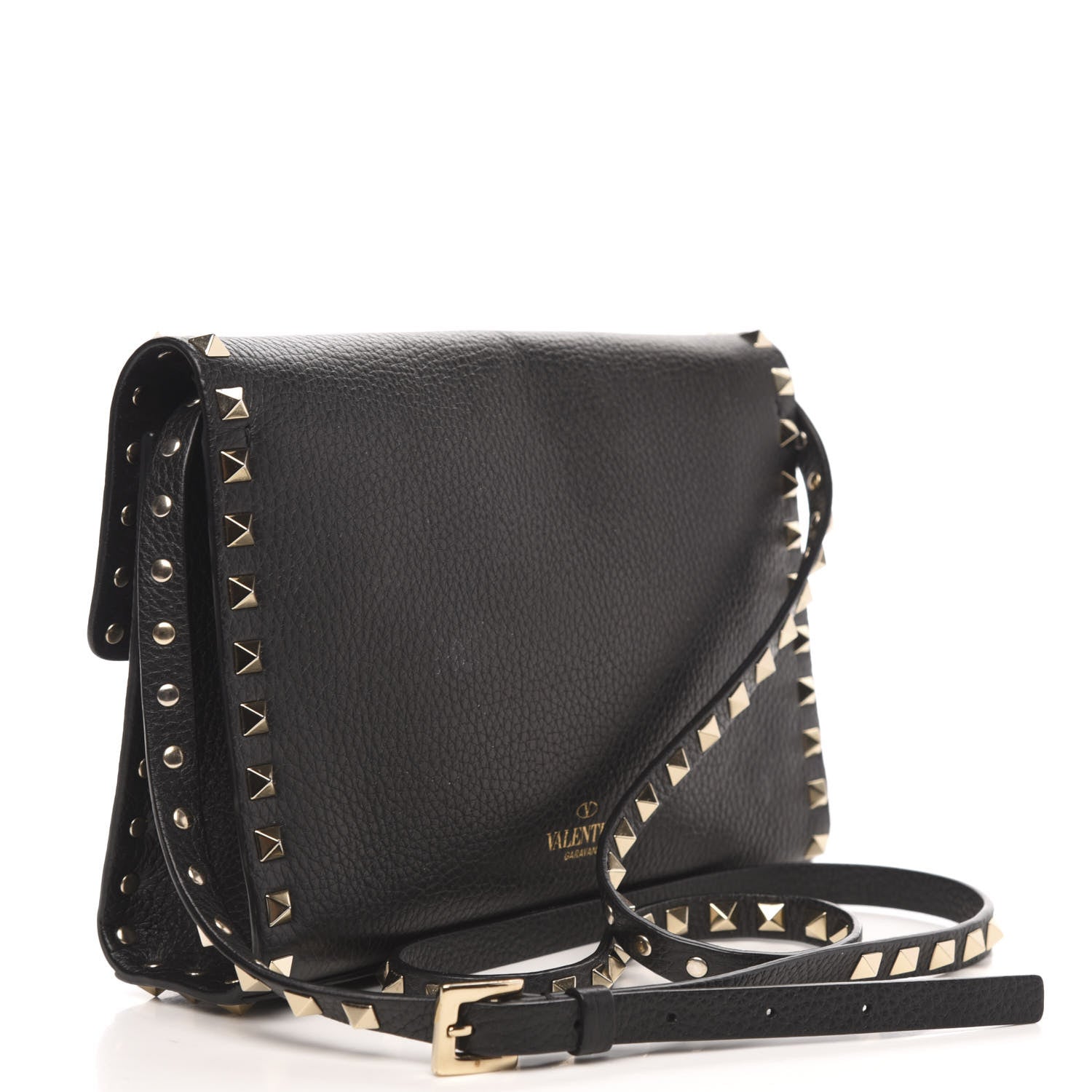 Valentino Garavani Pebbled Calfskin Medium Rockstud Flip Lock Crossbody Bag Black 3 of 14