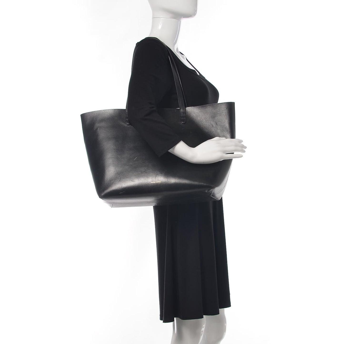 Smooth Calfskin Large Shopping Tote Black Argento