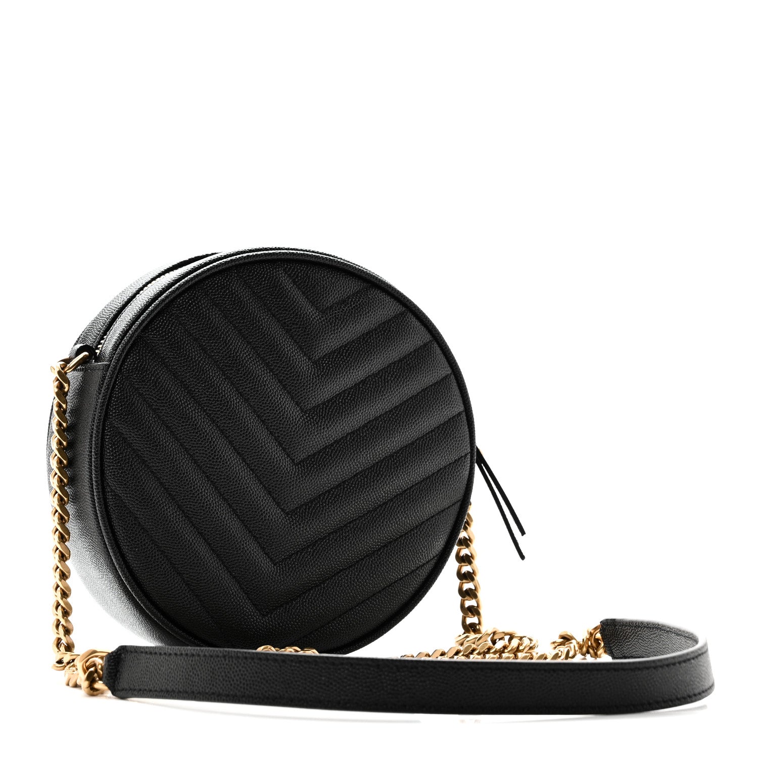 Saint Laurent Grain De Poudre Matelasse Chevron Quilted Round Vinyle Camera Bag Black 3 of 9