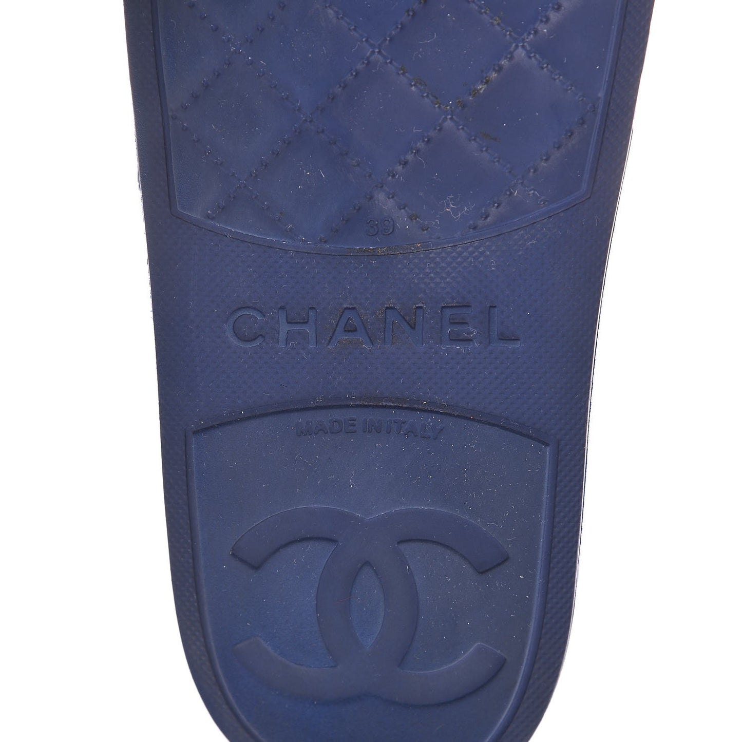 Rubber CC Flat Slide Sandals 39 Black Navy