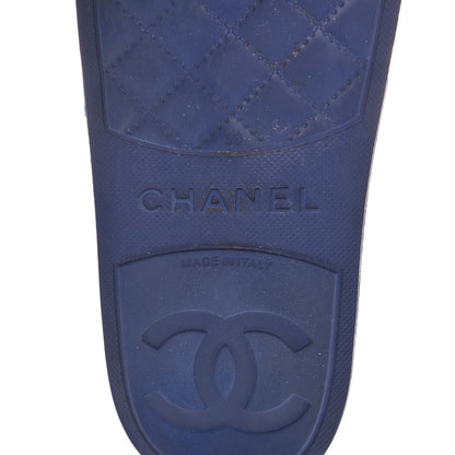 Chanel Rubber CC Flat Slide Sandals 39 Black Navy 9 of 10