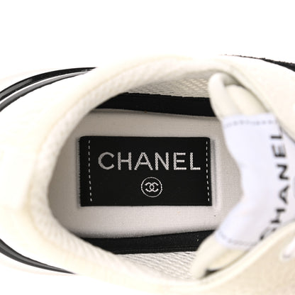 Chanel Calfskin Mesh Lycra Suede Womens Logo Sneakers 35.5 White 6 of 8