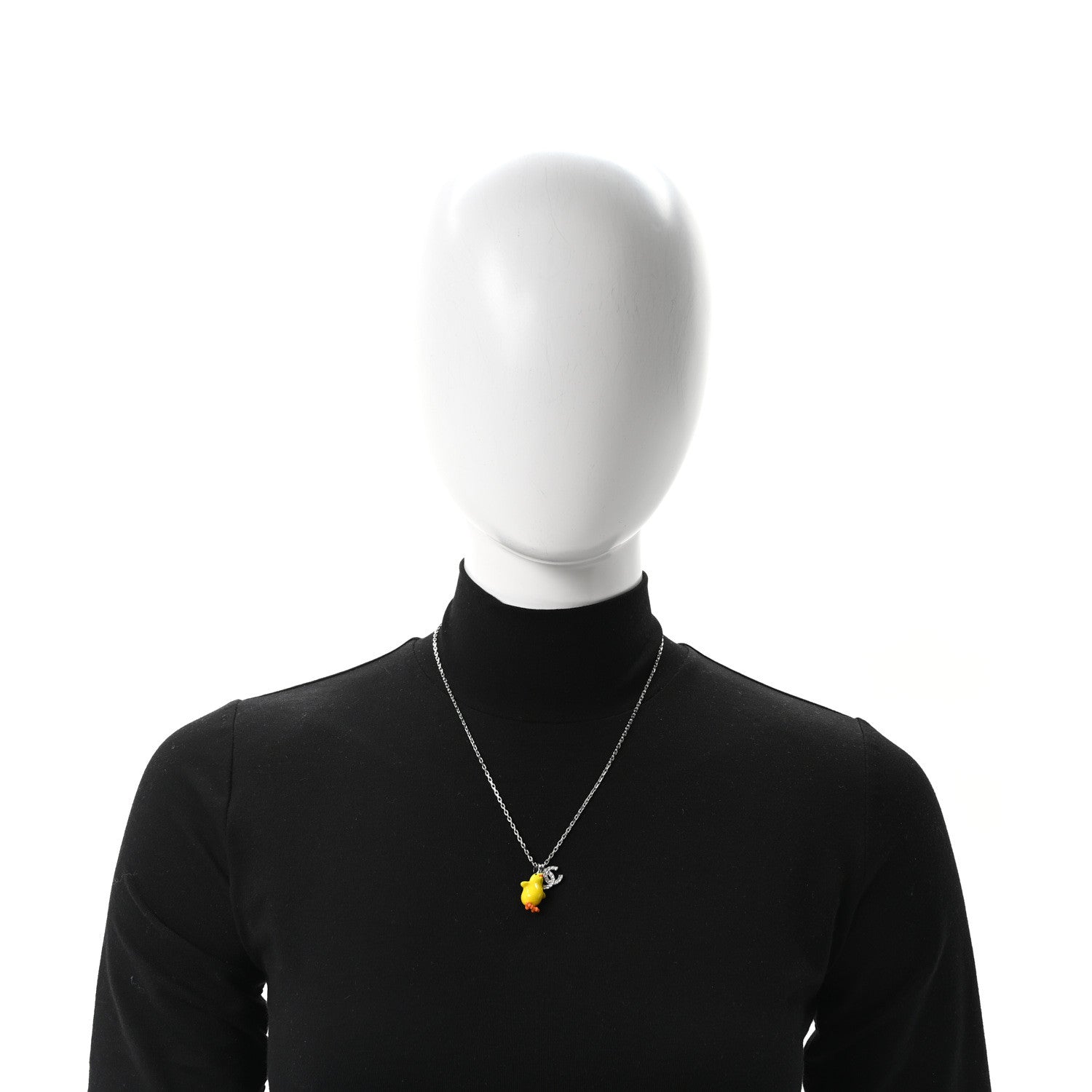 Chanel Metal Resin Strass Crystal CC Baby Chick Pendant Necklace Silver Yellow Orange 2 of 5