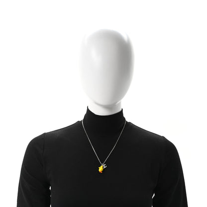 Chanel Metal Resin Strass Crystal CC Baby Chick Pendant Necklace Silver Yellow Orange 2 of 5
