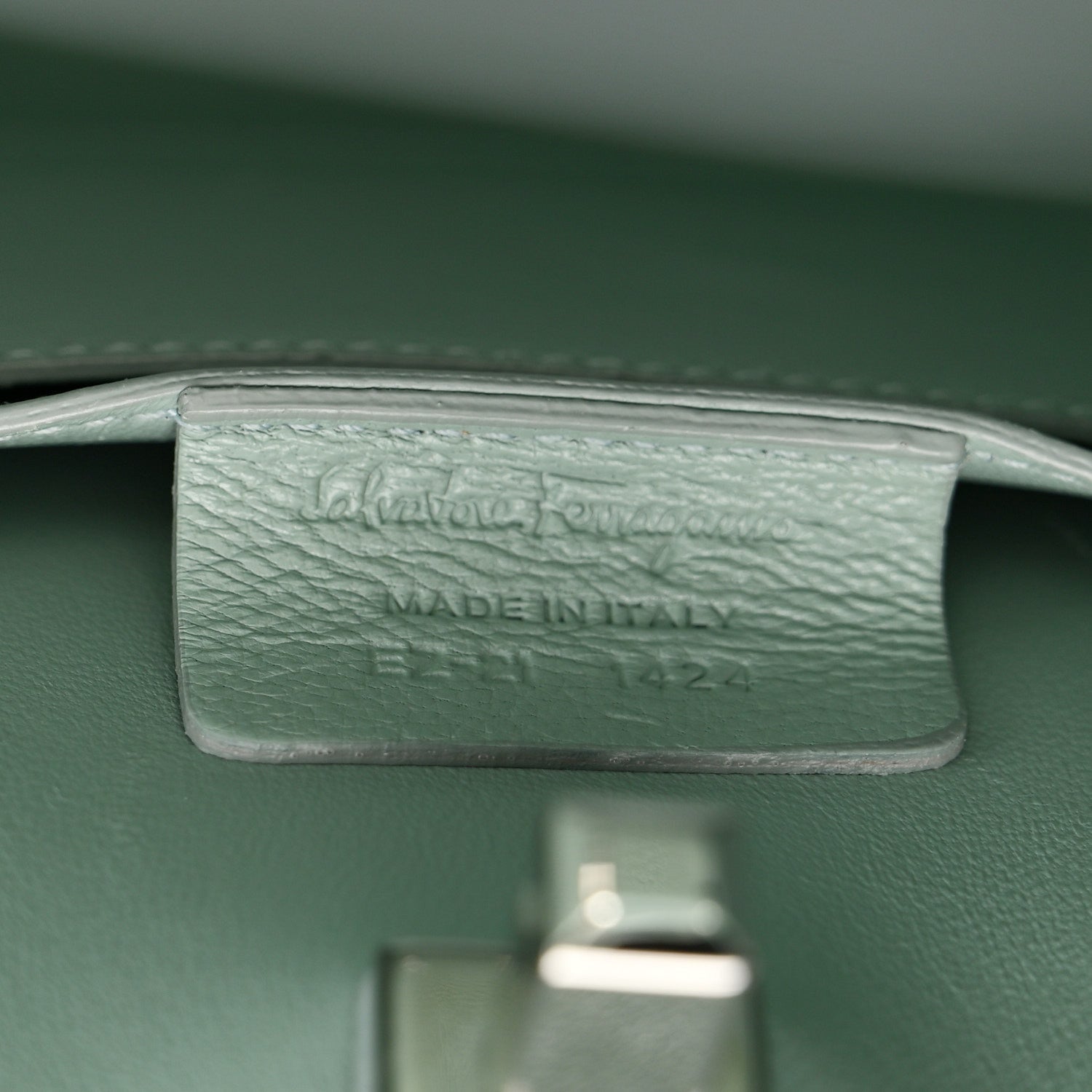 Salvatore Ferragamo Hammered Calfskin Small The Studio Box Bag Aqua Green 6 of 11