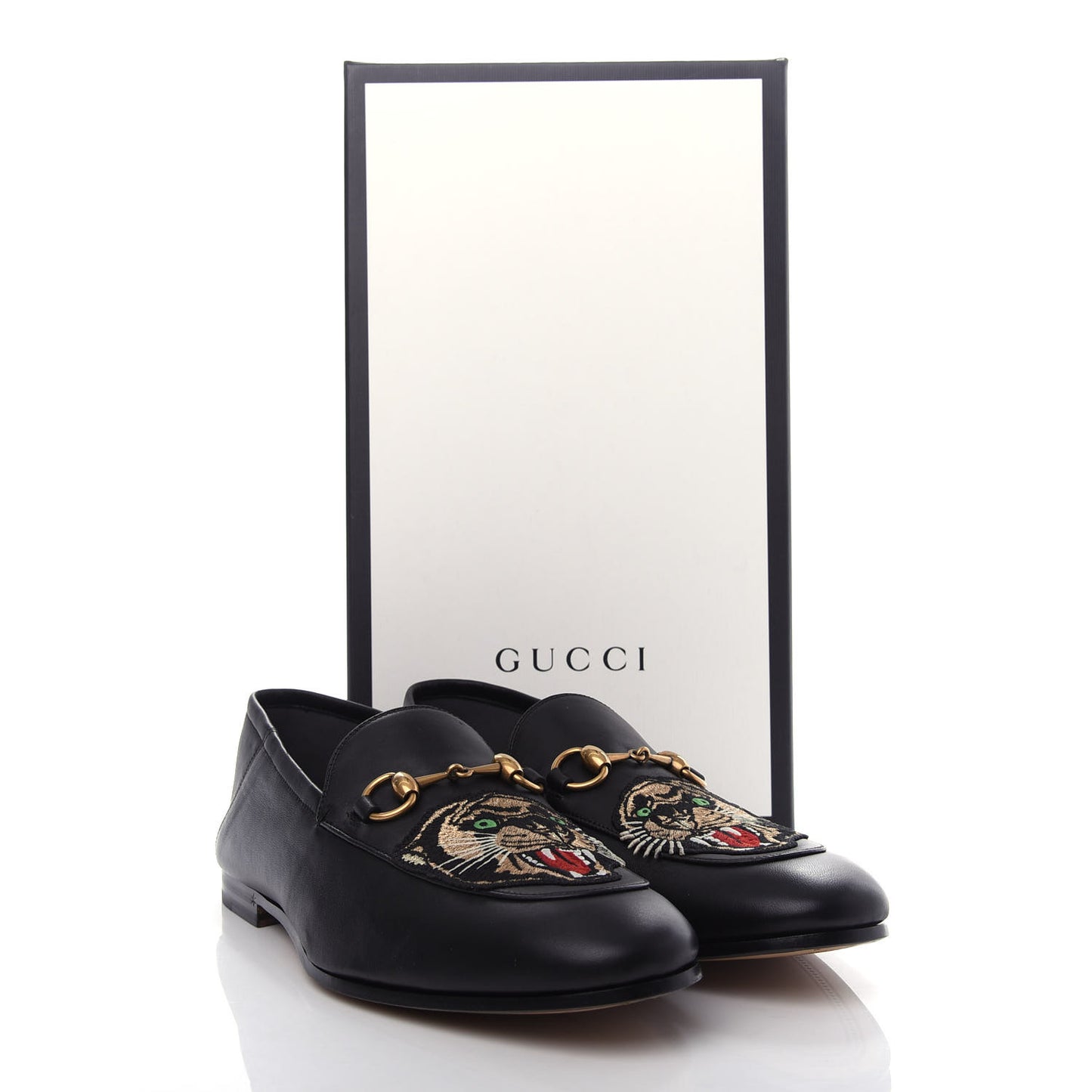 Goatskin Tiger Embroidered Mens Horsebit Loafers 9 Black
