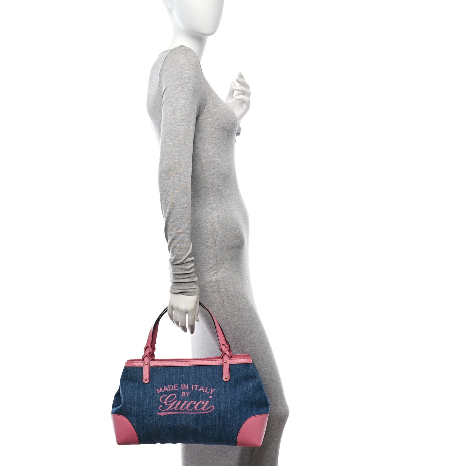 Gucci Denim Calfskin Denim Tote Pink 2 of 14